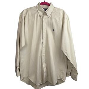 Ralph Lauren Blaire 100% Cotton Button Down Oxford Shirt Beige M Preppy Classic